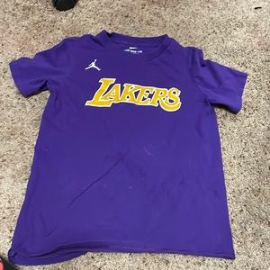 Lakers Nike tee, size: Medium, color: purple, 100% cotton, kids shirt.